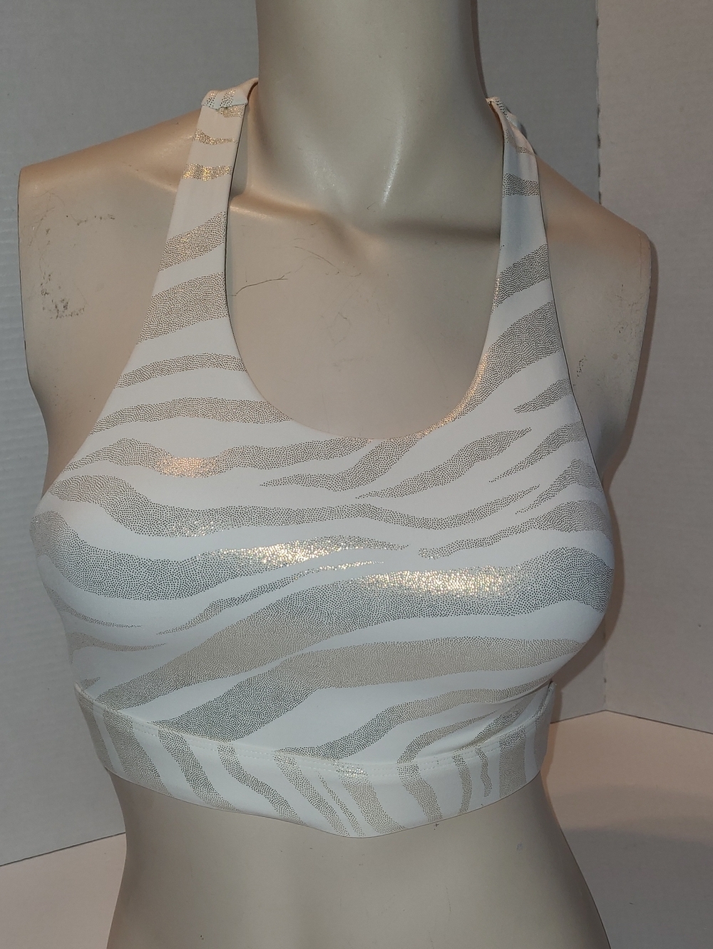 L'URV White Sports Bra with Silver Zebra Stripes XS